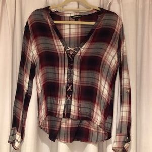 Express flannel front lace up long sleeve shirt